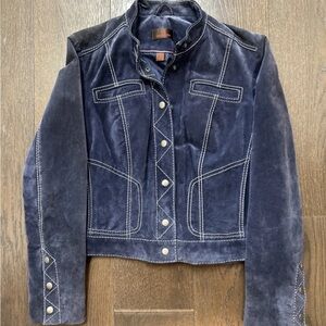 Blue Leather Danier Jacket Button Up Womens Size Medium